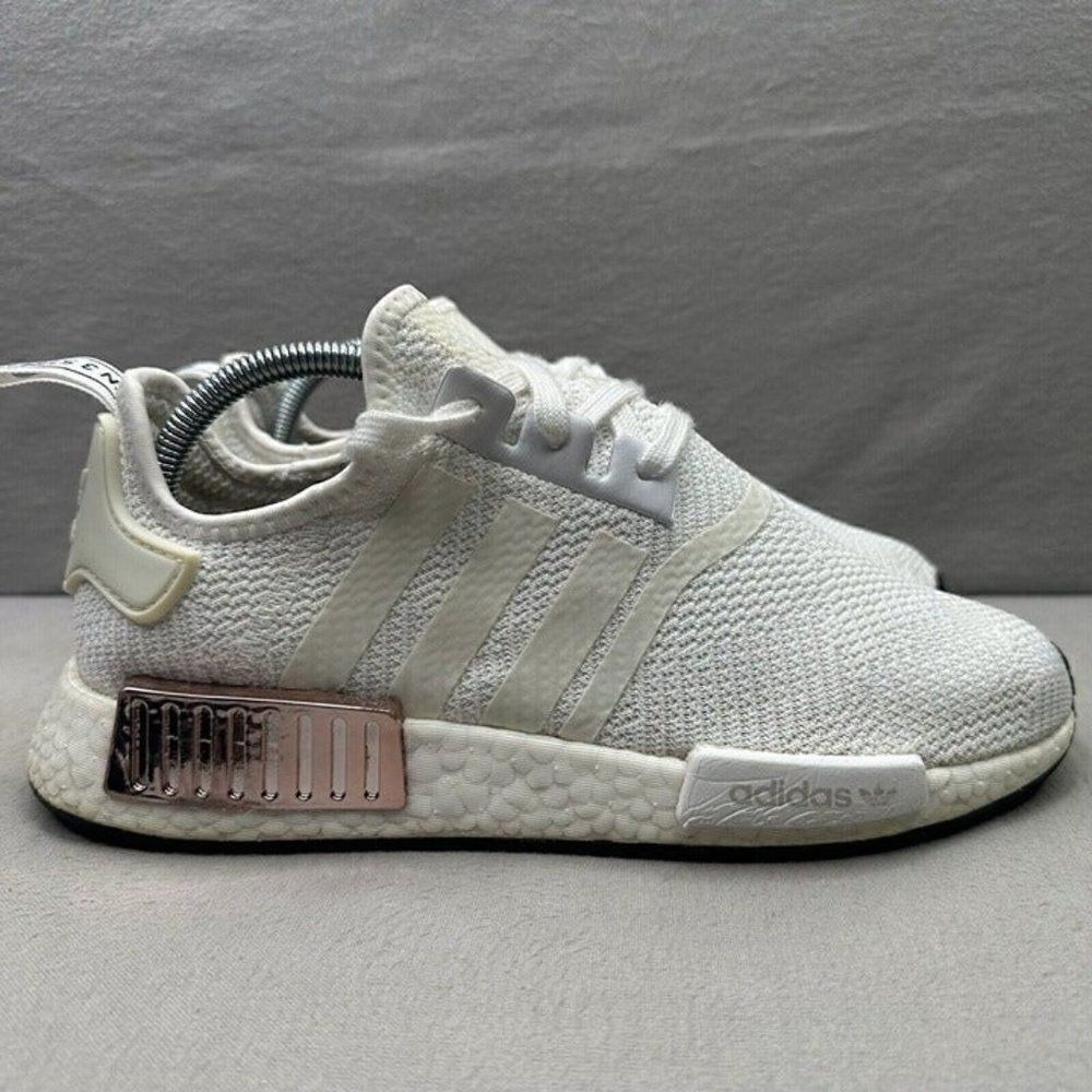 adidas NMD R1 Womens Size 9.5 Shoes White Metallic Plugs Athletic Sneakers
